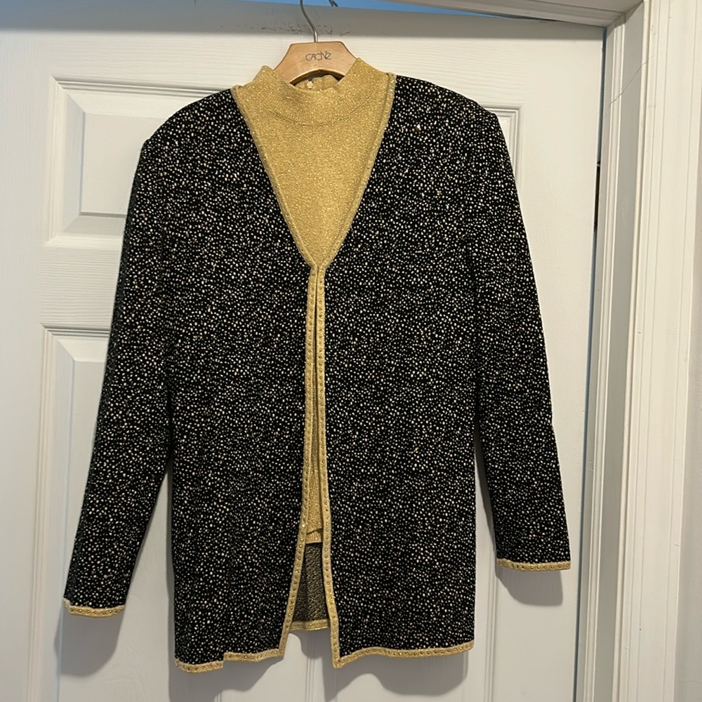 St. John set black and gold sequined cardigan and shell, size 10 and M